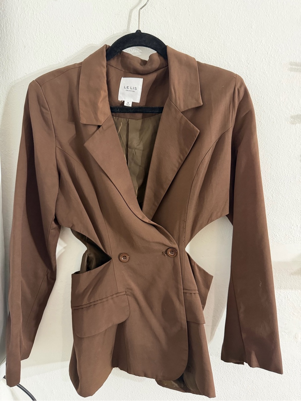 Le Lis Chocolate Brown Cutout Double-Breasted Blazer